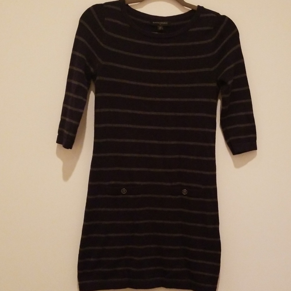 Blue and gray striped sweater dress